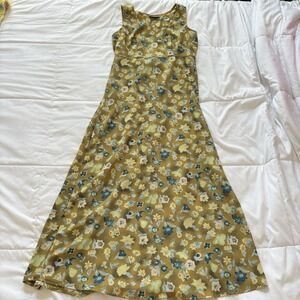 Vintage 80s 90s Maxi Dress Womens Floral Green Hippo Boho Feminine Dainty Y2K